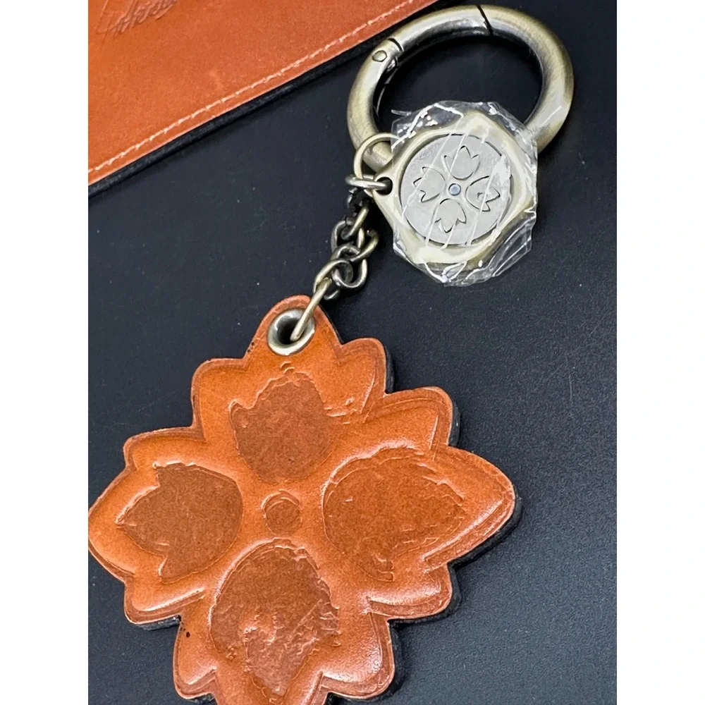 Patricia Nash Leather Card Case and Keychain Set Tan Cognac Flower Charm